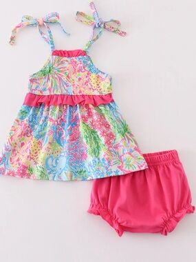 Tropical Floral Infant Baby Girl Bloomer Set Beachy Coral Reef 0 6 Months NWT